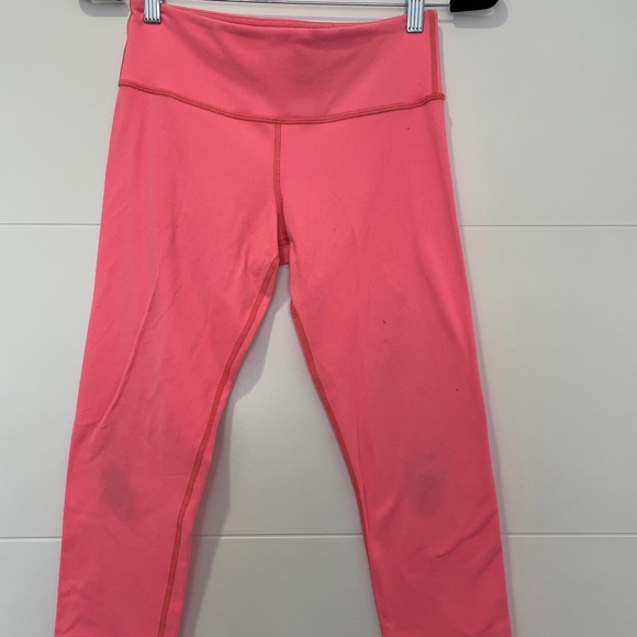 Lululemon Pink Cropped Leggings Mid-Rise Workout Pants Skin Fit Yoga Casual 6 - Picture 8 of 15